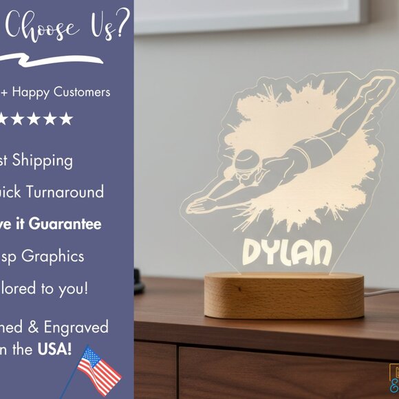 Custom Swimming LED Night Light – Sporty Decor for Swim Fans - Picture 3 of 7